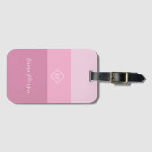 Étiquette À Bagage Élégant Monogramme élégant Nom du script rose (Devant Horizontal)