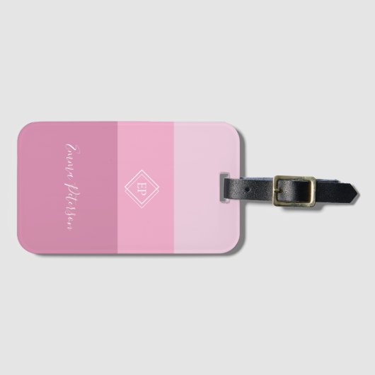 Étiquette À Bagage Élégant Monogramme élégant Nom du script rose (Devant Horizontal)