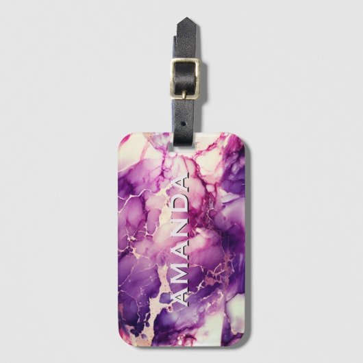 Étiquette À Bagage Élégant monogramme en faux parties scintillant de  (Devant Vertical)