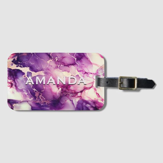 Étiquette À Bagage Élégant monogramme en faux parties scintillant de  (Devant Horizontal)