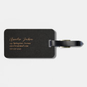 Étiquette À Bagage Élégant monogramme en or noir et script de nom (Dos horizontal)