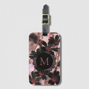 Étiquette À Bagage Élégant Monogramme Fleurs violettes