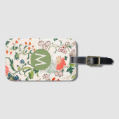 Étiquette À Bagage Élégant Monogramme Floral (Devant Horizontal)