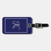Étiquette À Bagage Élégant monogramme initial gris bleu (Devant horizontal)