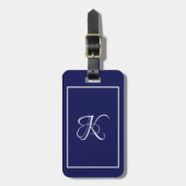 Étiquette À Bagage Élégant monogramme initial gris bleu (Devant Vertical)