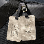 Étiquette À Bagage Elégant Monogramme ivoire Beige Pearl Texture<br><div class="desc">Élégant Monogramme ivoire Beige Perle Texture étiquette de bagages.</div>