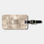 Étiquette À Bagage Elégant Monogramme ivoire Beige Pearl Texture (Devant horizontal)