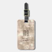 Étiquette À Bagage Elégant Monogramme ivoire Beige Pearl Texture (Devant Vertical)