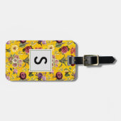Étiquette À Bagage Élégant monogramme jaune à motif floral (Devant horizontal)