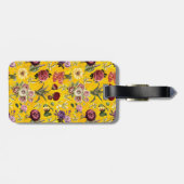 Étiquette À Bagage Élégant monogramme jaune à motif floral (Dos horizontal)