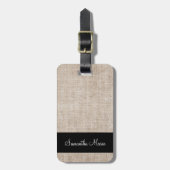 Étiquette À Bagage Élégant Monogramme Lin Beige Rustique (Devant Vertical)