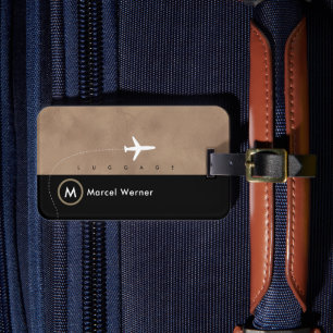 Étiquette À Bagage Élégant Monogramme Marron Noir Masculin