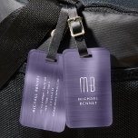 Étiquette À Bagage Élégant Monogramme Métal brossé violet<br><div class="desc">Élégante étiquette Monogramme violet Faux en métal brossé</div>