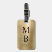 Étiquette À Bagage Élégant Monogrammé Métal Doré Brossé (Devant Vertical)