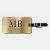 Étiquette À Bagage Élégant Monogrammé Métal Doré Brossé (Devant horizontal)
