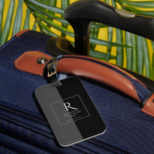 Étiquette À Bagage Élégant Monogramme Moderne Noir et Blanc