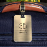 Étiquette À Bagage Élégant Monogramme Moderne Or Brossé Glam Metallic<br><div class="desc">Élégant sac en métal brossé monogrammé or</div>