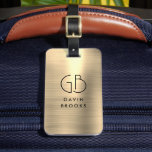 Étiquette À Bagage Élégant Monogramme Moderne Or Brossé Glam Metallic<br><div class="desc">Élégant sac en métal brossé monogrammé or</div>