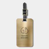Étiquette À Bagage Élégant Monogramme Moderne Or Brossé Glam Metallic (Devant Vertical)