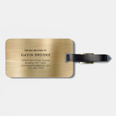 Étiquette À Bagage Élégant Monogramme Moderne Or Brossé Glam Metallic (Dos horizontal)