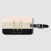 Étiquette À Bagage Élégant monogramme noir beige rose (Devant Horizontal)