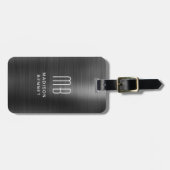 Étiquette À Bagage Élégant Monogramme Noir brossé Métallique (Devant horizontal)