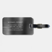 Étiquette À Bagage Élégant Monogramme Noir brossé Métallique (Dos horizontal)