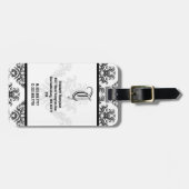Étiquette À Bagage Élégant monogramme noir Damas bagage étiquette (Devant horizontal)
