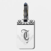 Étiquette À Bagage Élégant monogramme noir Damas bagage étiquette (Dos Vertical)