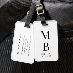 Étiquette À Bagage Élégant Monogrammé Noir Et Blanc