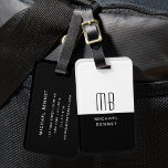 Étiquette À Bagage Élégant Monogramme Noir Et Blanc<br><div class="desc">Élégant Tag Monogrammé Noir Et Blanc Personnalisé.</div>