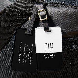 Étiquette À Bagage Élégant Monogramme Noir Et Blanc