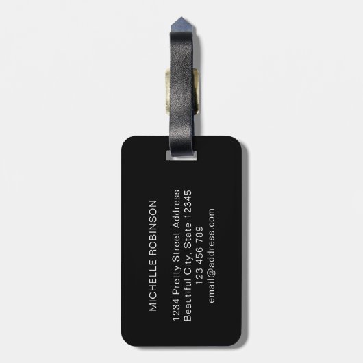 Étiquette À Bagage Élégant Monogramme noir gris élégant Script initia (Dos Vertical)