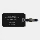 Étiquette À Bagage Élégant Monogramme noir gris personnalisé (Dos horizontal)