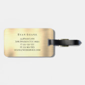 Étiquette À Bagage Élégant Monogramme noir & Nom, Or brossé (Dos horizontal)