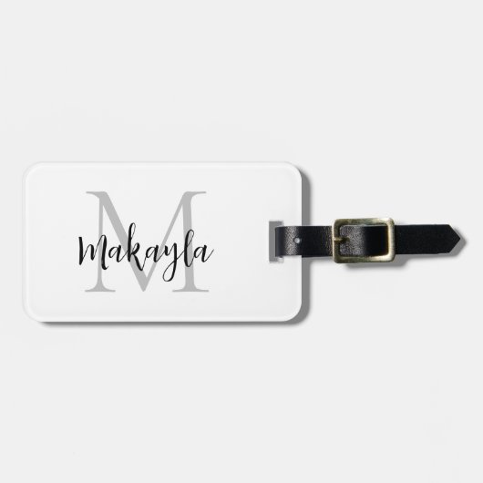 Étiquette À Bagage Élégant Monogramme Nom du script Bagage Balise (Devant horizontal)