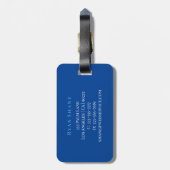 Étiquette À Bagage Élégant Monogramme, Nom & Infos, Bleu & Blanc (Dos Vertical)