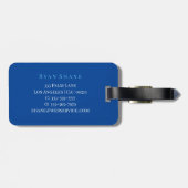 Étiquette À Bagage Élégant Monogramme, Nom & Infos, Bleu & Blanc (Dos horizontal)