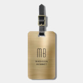 Étiquette À Bagage Élégant Monogramme Or Brossé Métallique (Devant Vertical)