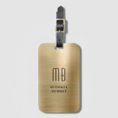 Étiquette À Bagage Élégant Monogramme Or Brossé Métallique (Devant Vertical)