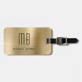 Étiquette À Bagage Élégant Monogramme Or Brossé Métallique (Devant horizontal)