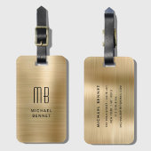 Étiquette À Bagage Élégant Monogramme Or Brossé Métallique