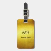 Étiquette À Bagage Élégant Monogramme Or Brossé Métallique Bagages (Devant Vertical)
