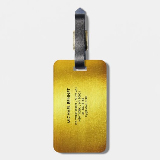 Étiquette À Bagage Élégant Monogramme Or Brossé Métallique Bagages (Dos Vertical)