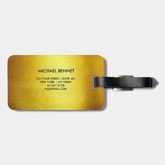 Étiquette À Bagage Élégant Monogramme Or Brossé Métallique Bagages (Dos horizontal)