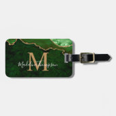 Étiquette À Bagage Élégant Monogramme Or Géode Vert Agate (Devant horizontal)