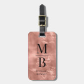 Étiquette À Bagage Élégant Monogramme Or Rose (Devant Vertical)