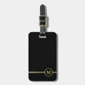 Étiquette À Bagage Élégant Monogramme or sur noir (Devant Vertical)