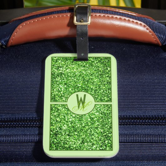Étiquette À Bagage Élégant Monogramme Pailleté Vert (Insitu Rectoal 2)