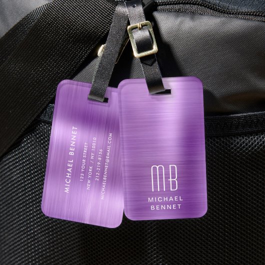 Étiquette À Bagage Élégant Monogramme rose